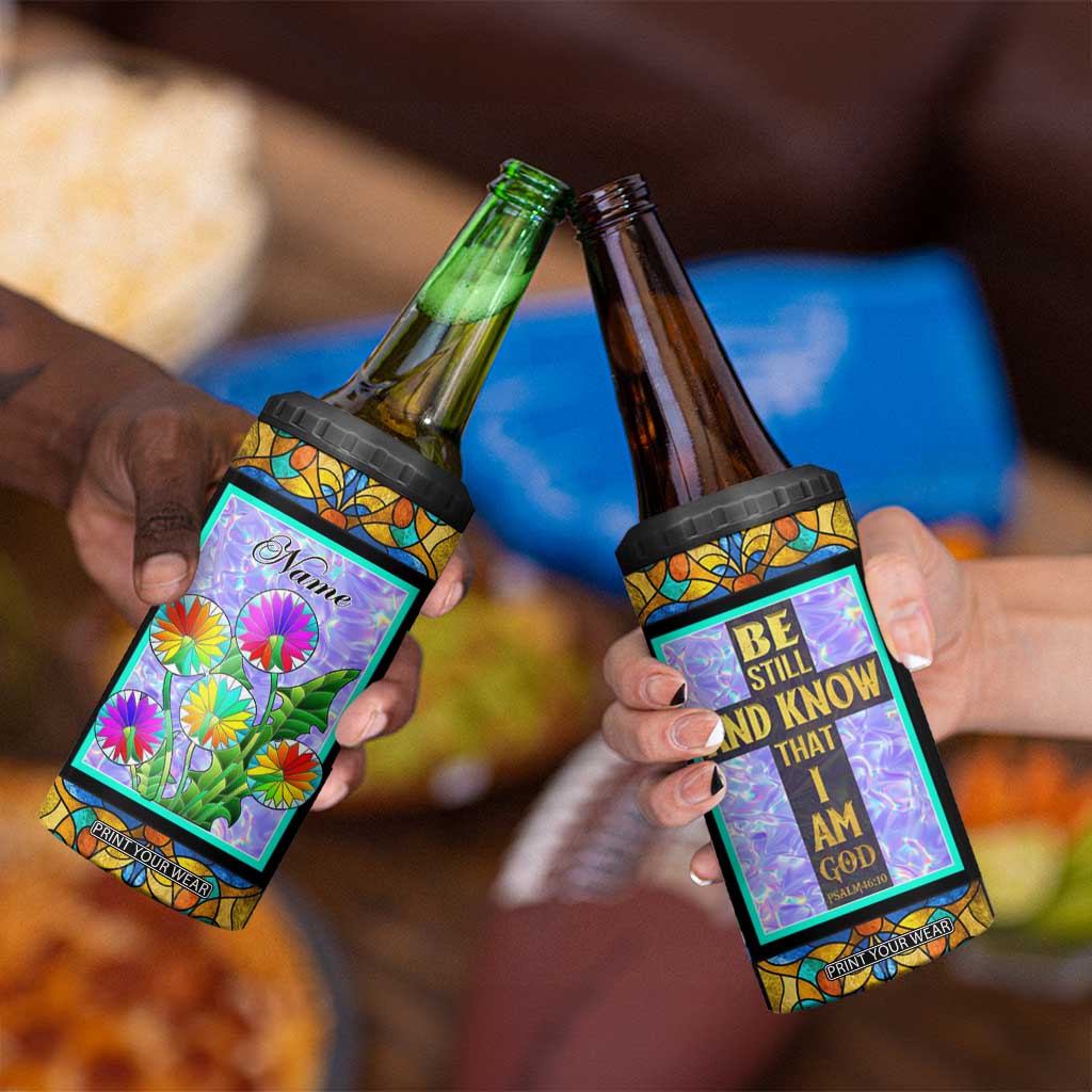 Personalized Christian Faith Stained Glass Printing 4 in 1 Can Cooler Tumbler Custom Name Be Still And Know That I Am God Dandelion Taraxacum Flower TB02 Print Your Wear