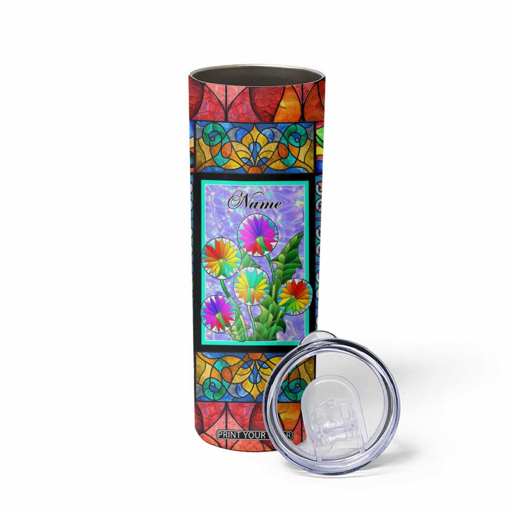 Personalized Christian Faith Stained Glass Printing Skinny Tumbler Custom Name Be Still And Know That I Am God Dandelion Taraxacum Flower TB02 Print Your Wear