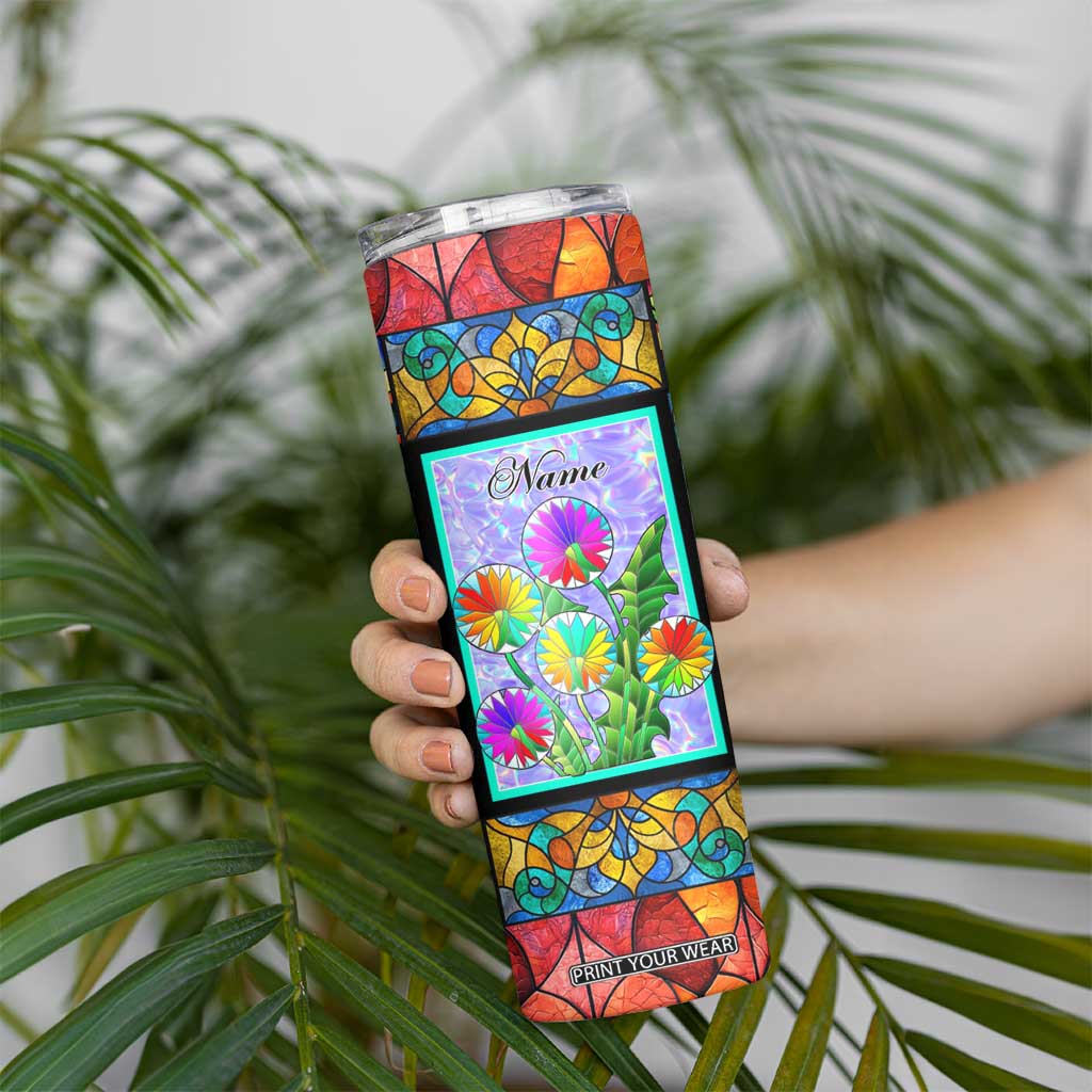 Personalized Christian Faith Stained Glass Printing Skinny Tumbler Custom Name Be Still And Know That I Am God Dandelion Taraxacum Flower TB02 Print Your Wear