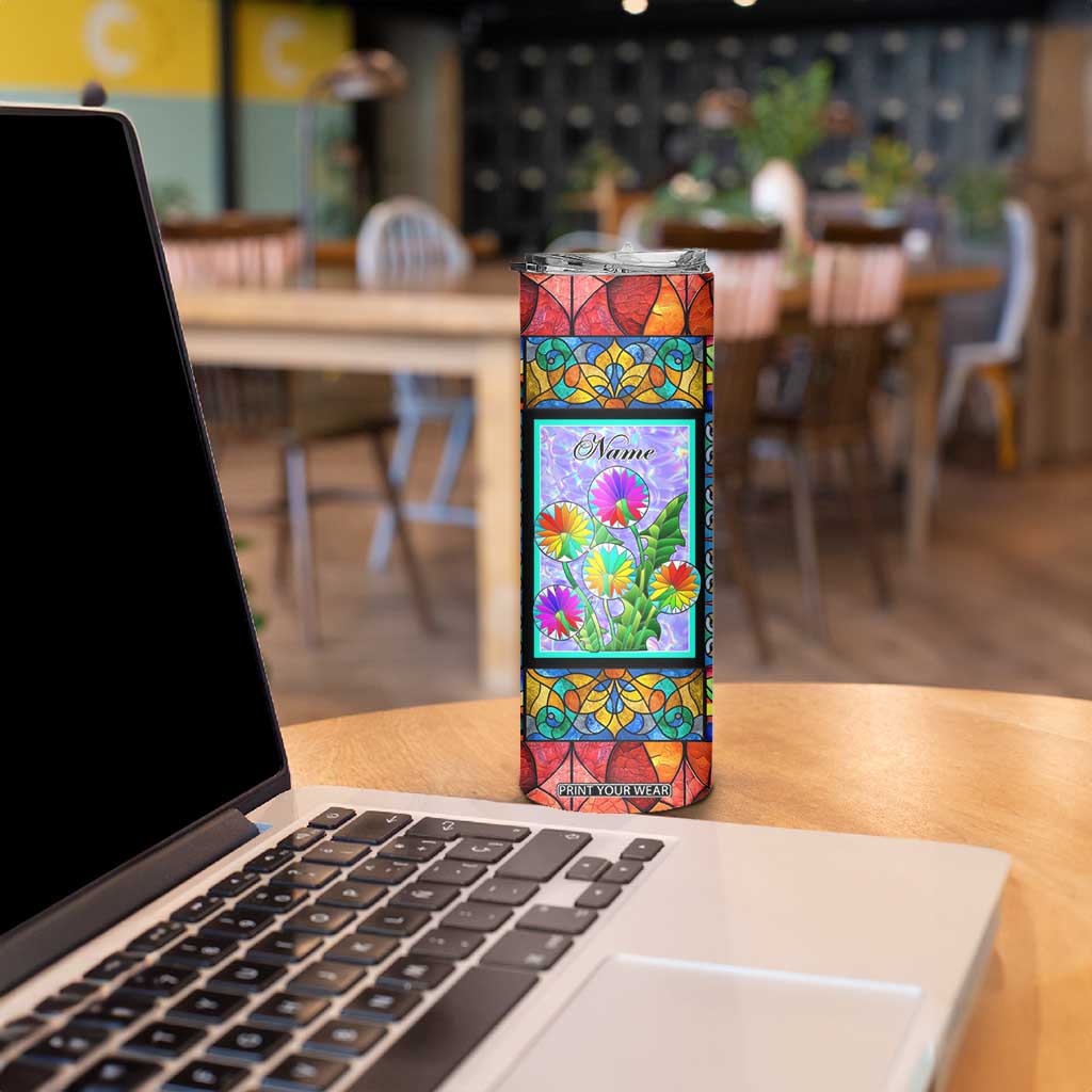 Personalized Christian Faith Stained Glass Printing Skinny Tumbler Custom Name Be Still And Know That I Am God Dandelion Taraxacum Flower TB02 Print Your Wear