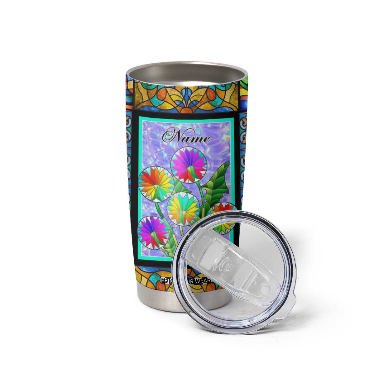Personalized Christian Faith Stained Glass Printing Tumbler Cup Custom Name Be Still And Know That I Am God Dandelion Taraxacum Flower TB02 Print Your Wear