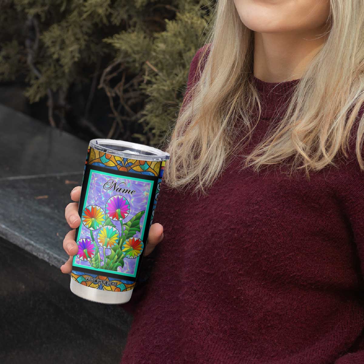 Personalized Christian Faith Stained Glass Printing Tumbler Cup Custom Name Be Still And Know That I Am God Dandelion Taraxacum Flower TB02 Print Your Wear