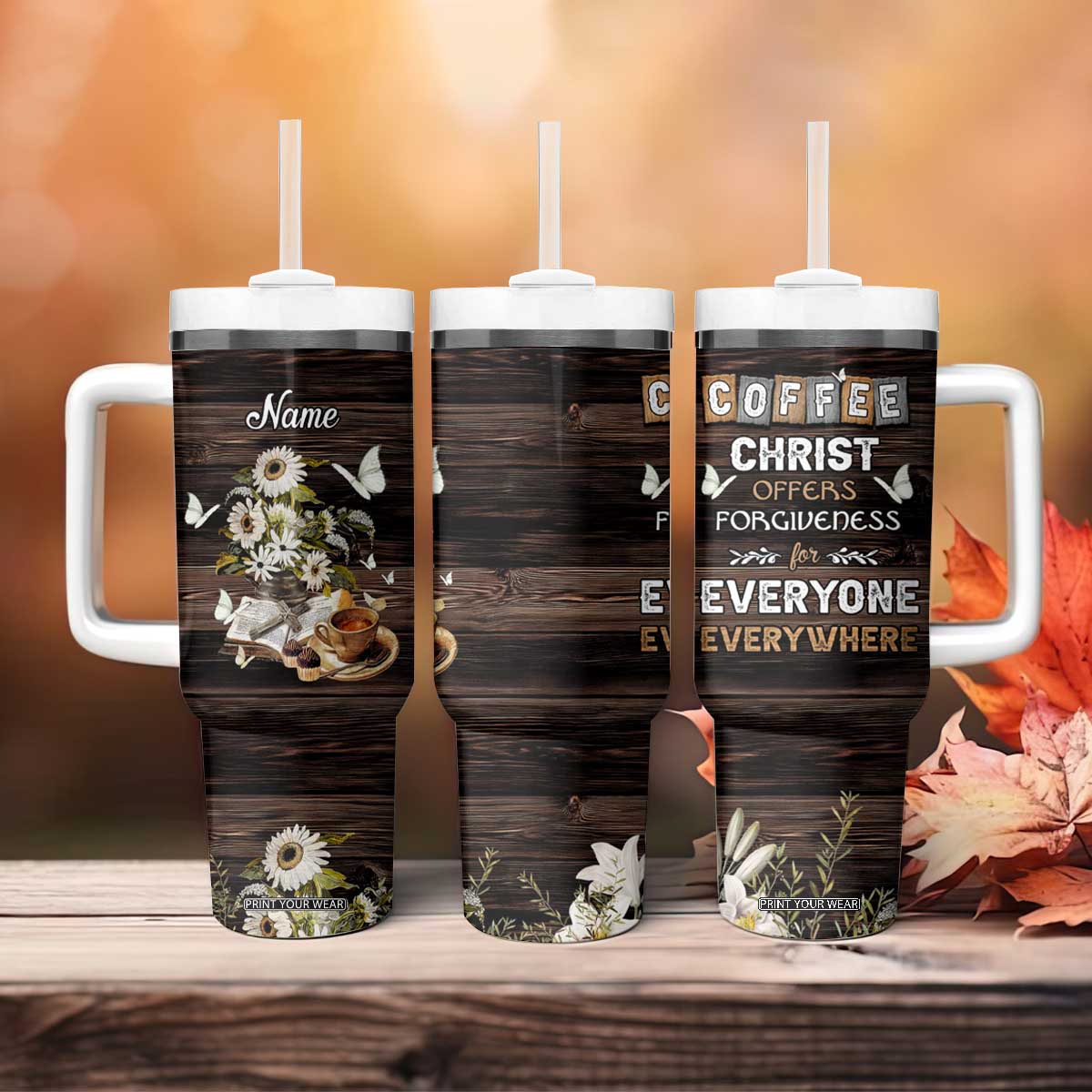 Personalized Christian Faith and Coffee Lover Tumbler With Handle Christ Offers Forgiveness For Everyone Everywhere Funny Definition TB02 Print Your Wear