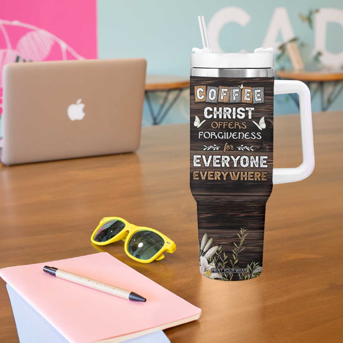 Personalized Christian Faith and Coffee Lover Tumbler With Handle Christ Offers Forgiveness For Everyone Everywhere Funny Definition TB02 Print Your Wear