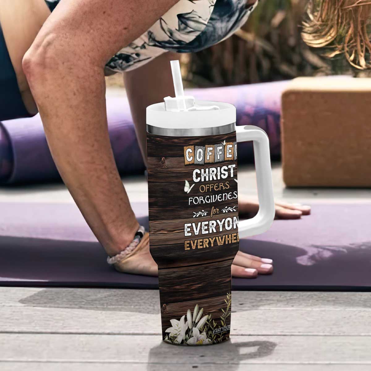 Personalized Christian Faith and Coffee Lover Tumbler With Handle Christ Offers Forgiveness For Everyone Everywhere Funny Definition TB02 Print Your Wear