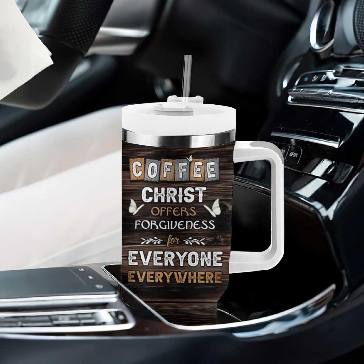 Personalized Christian Faith and Coffee Lover Tumbler With Handle Christ Offers Forgiveness For Everyone Everywhere Funny Definition TB02 Print Your Wear