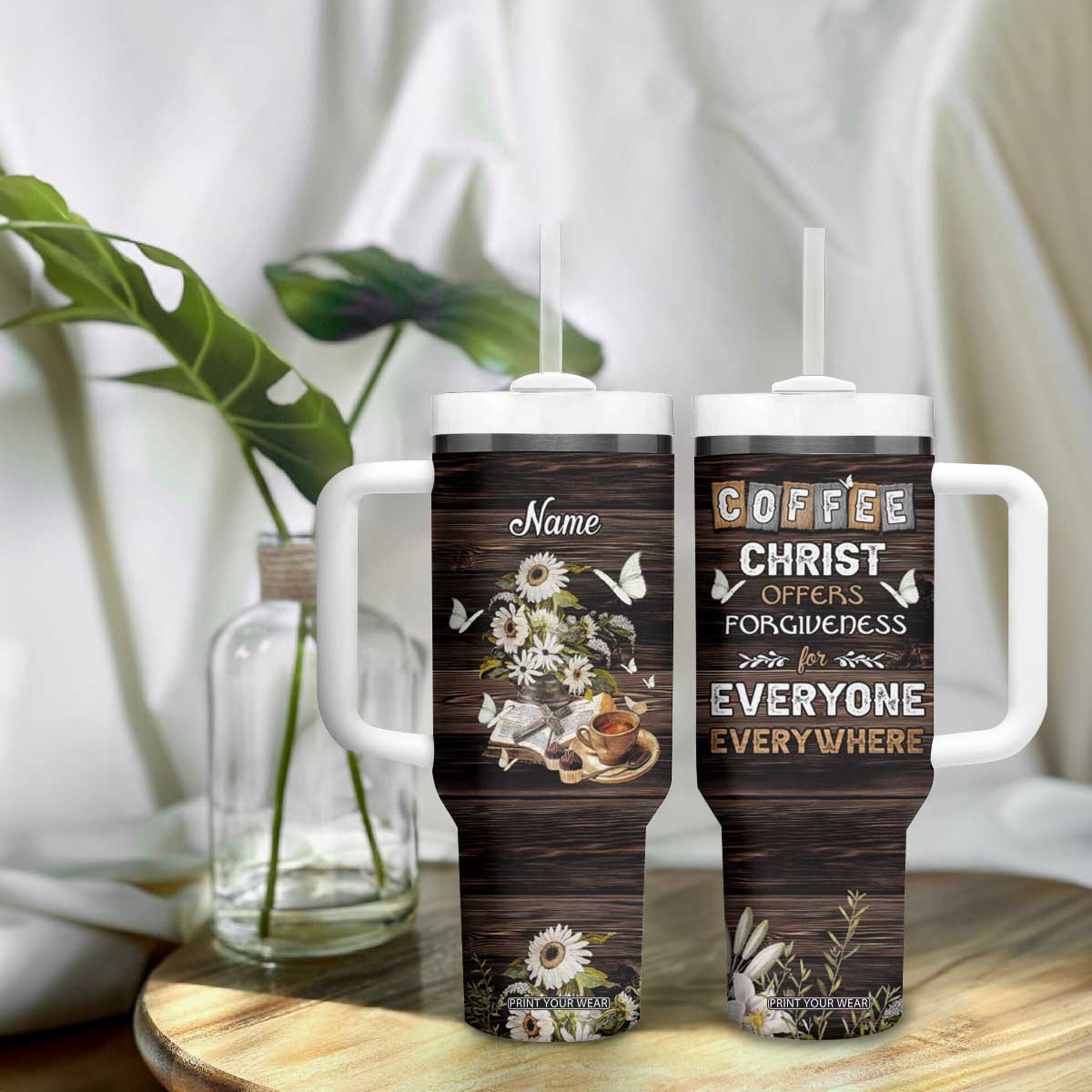 Personalized Christian Faith and Coffee Lover Tumbler With Handle Christ Offers Forgiveness For Everyone Everywhere Funny Definition TB02 Print Your Wear