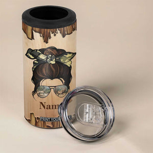 Personalized Deer Hunting Girl 4 in 1 Can Cooler Tumbler Custom Name I'd Rather Be Hunting Camouflage Messy Bun TB02 Print Your Wear