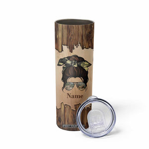 Personalized Deer Hunting Girl Skinny Tumbler Custom Name I'd Rather Be Hunting Camouflage Messy Bun TB02 Print Your Wear