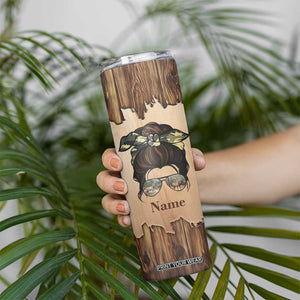 Personalized Deer Hunting Girl Skinny Tumbler Custom Name I'd Rather Be Hunting Camouflage Messy Bun TB02 Print Your Wear