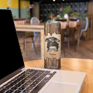 Personalized Deer Hunting Girl Skinny Tumbler Custom Name I'd Rather Be Hunting Camouflage Messy Bun TB02 Print Your Wear