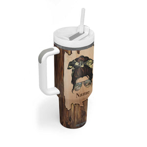 Personalized Deer Hunting Girl Tumbler With Handle Custom Name I'd Rather Be Hunting Camouflage Messy Bun TB02 Print Your Wear