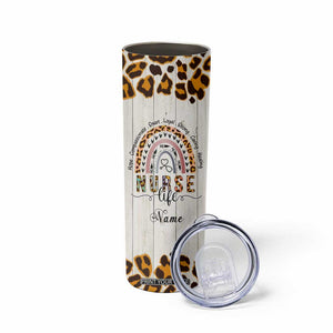 Personalized Funny Nurse Life Skinny Tumbler Custom Name Badass Life Saver Appreciation Leopard Rainbow TB02 Print Your Wear