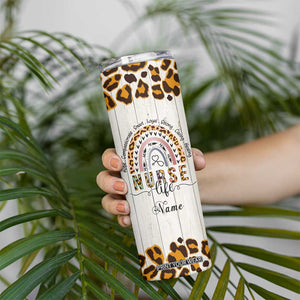 Personalized Funny Nurse Life Skinny Tumbler Custom Name Badass Life Saver Appreciation Leopard Rainbow TB02 Print Your Wear