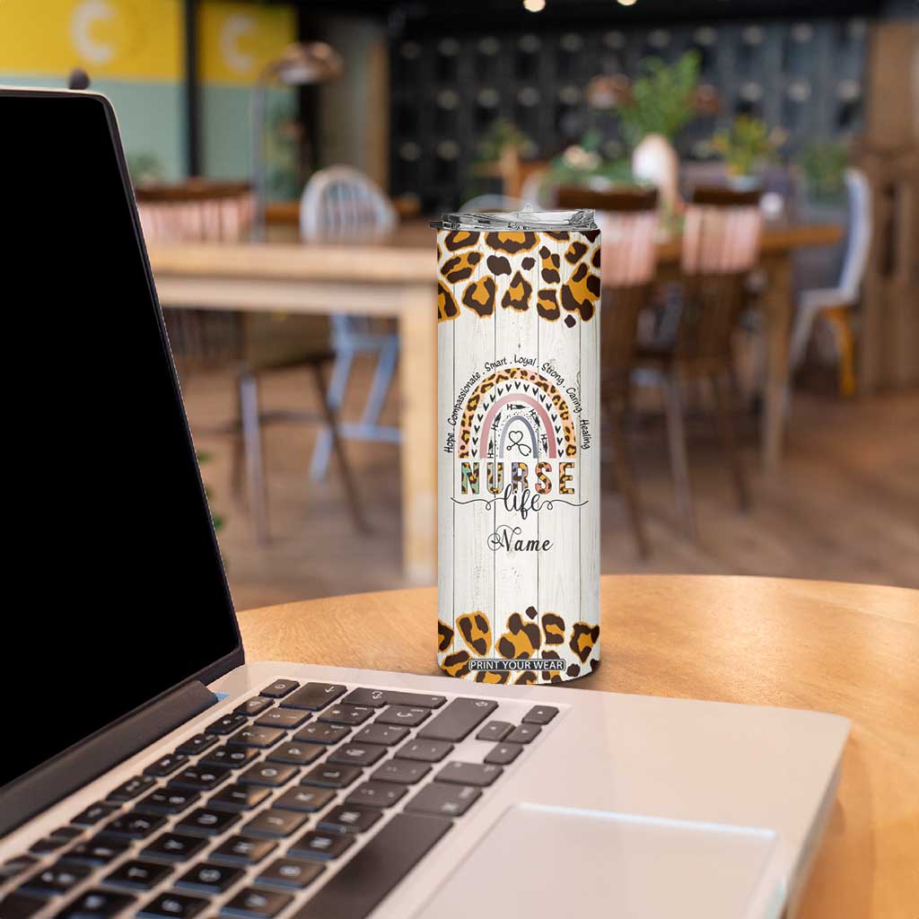 Personalized Funny Nurse Life Skinny Tumbler Custom Name Badass Life Saver Appreciation Leopard Rainbow TB02 Print Your Wear