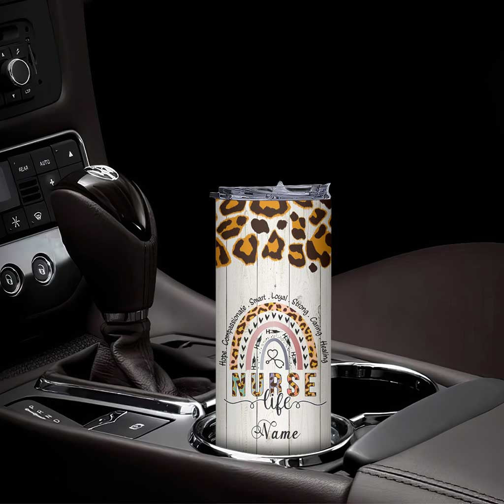 Personalized Funny Nurse Life Skinny Tumbler Custom Name Badass Life Saver Appreciation Leopard Rainbow TB02 Print Your Wear