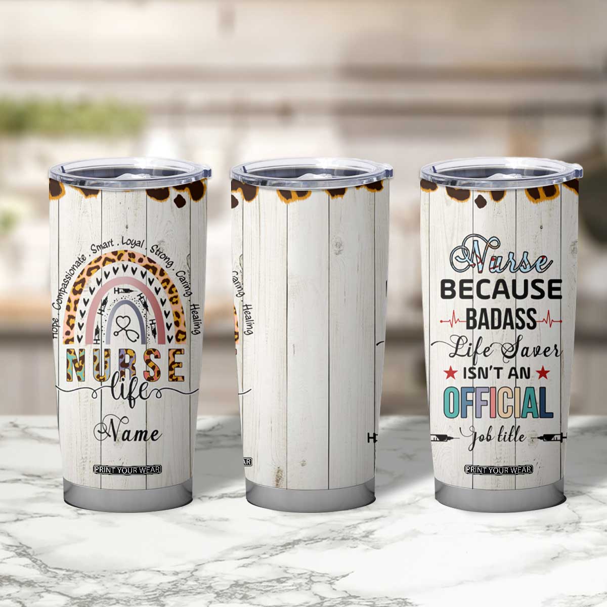 Personalized Funny Nurse Life Tumbler Cup Custom Name Badass Life Saver Appreciation Leopard Rainbow TB02 Print Your Wear