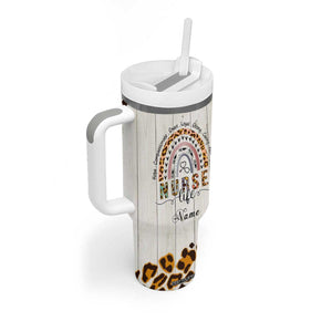 Personalized Funny Nurse Life Tumbler With Handle Custom Name Badass Life Saver Appreciation Leopard Rainbow TB02 Print Your Wear