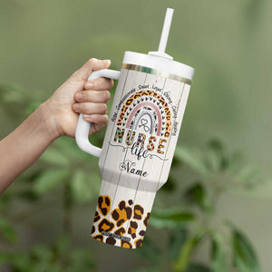 Personalized Funny Nurse Life Tumbler With Handle Custom Name Badass Life Saver Appreciation Leopard Rainbow TB02 Print Your Wear