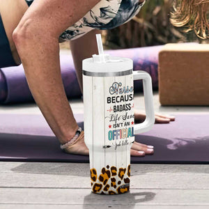 Personalized Funny Nurse Life Tumbler With Handle Custom Name Badass Life Saver Appreciation Leopard Rainbow TB02 Print Your Wear