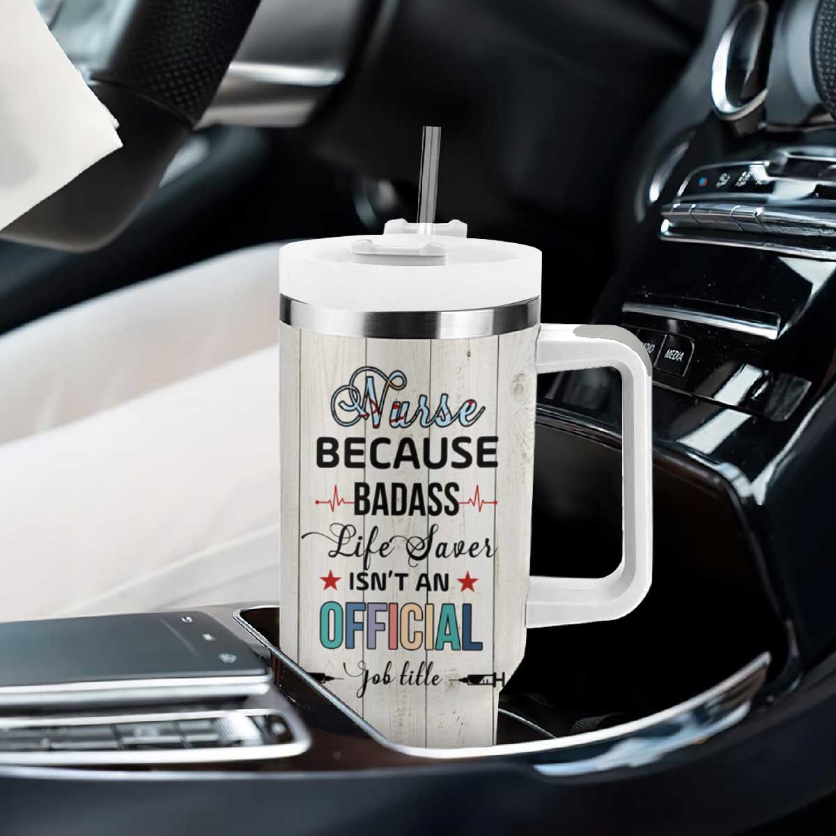 Personalized Funny Nurse Life Tumbler With Handle Custom Name Badass Life Saver Appreciation Leopard Rainbow TB02 Print Your Wear