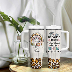 Personalized Funny Nurse Life Tumbler With Handle Custom Name Badass Life Saver Appreciation Leopard Rainbow TB02 Print Your Wear
