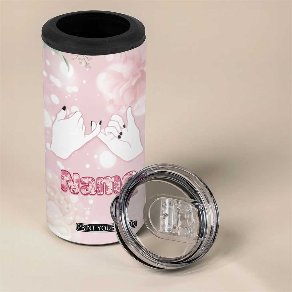 Personalized Sisterhood Floral Pink 4 in 1 Can Cooler Tumbler Custom Name Sisters Are Always Close At Heart TB02 Print Your Wear