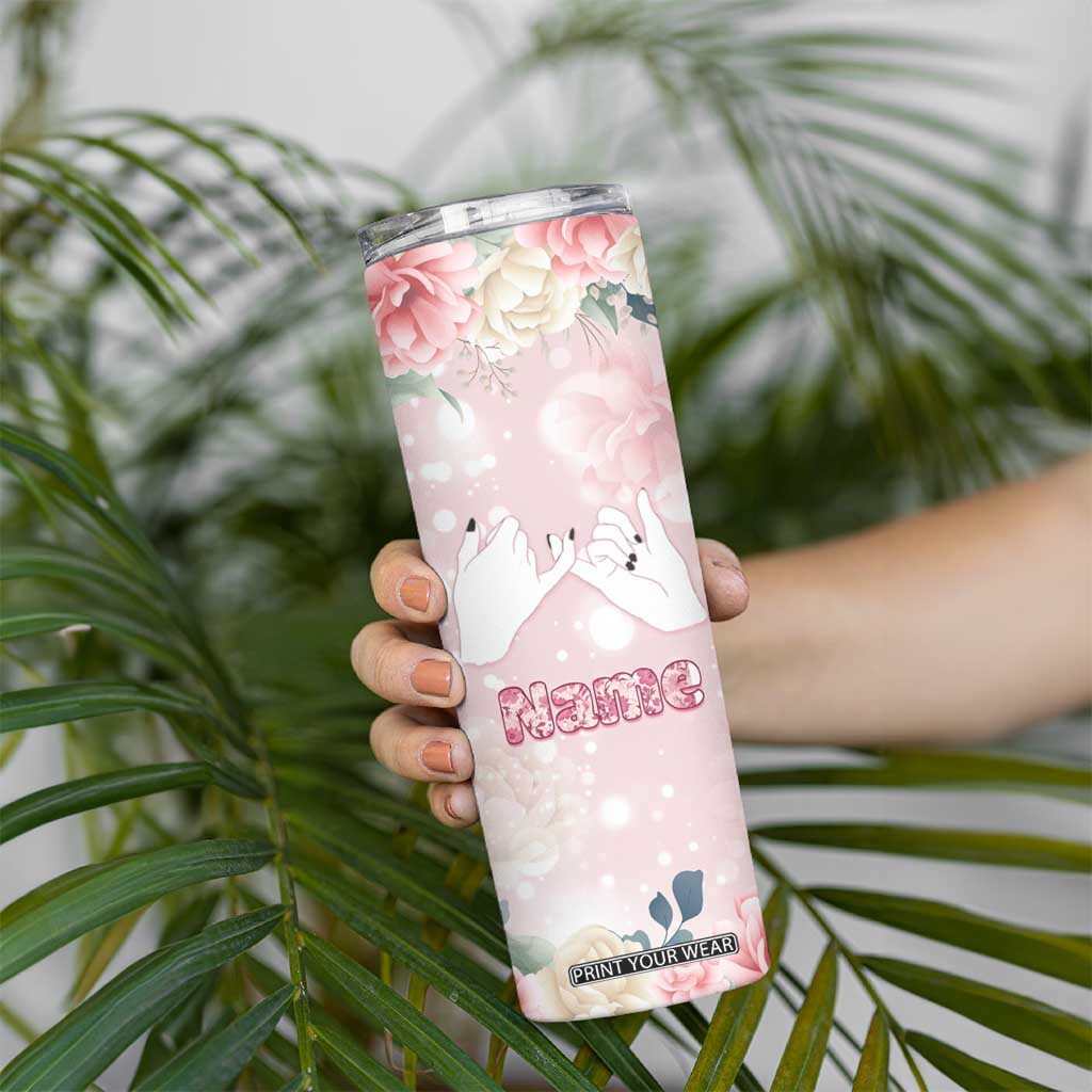 Personalized Sisterhood Floral Pink Skinny Tumbler Custom Name Sisters Are Always Close At Heart TB02 Print Your Wear