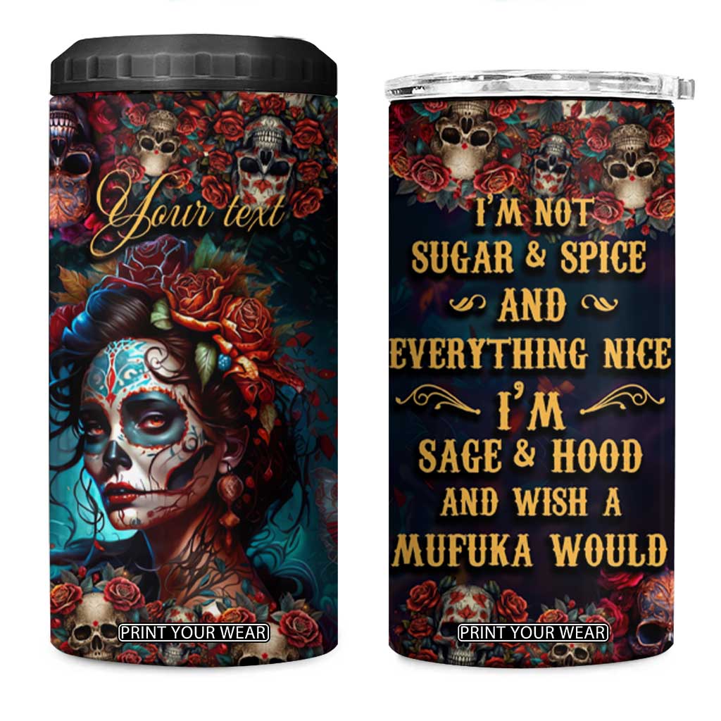 Personalized La Catrina Sugar Skull 4 in 1 Can Cooler Tumbler Custom Name Day of the Dead Skull Roses Gothic Aesthetic TB02 One Size: 16 oz Black Print Your Wear