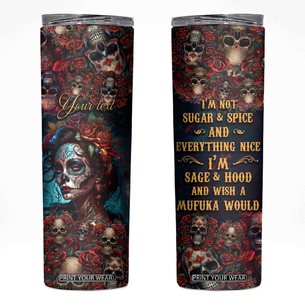 Personalized La Catrina Sugar Skull Skinny Tumbler Custom Name Day of the Dead Skull Roses Gothic Aesthetic TB02 Black Print Your Wear