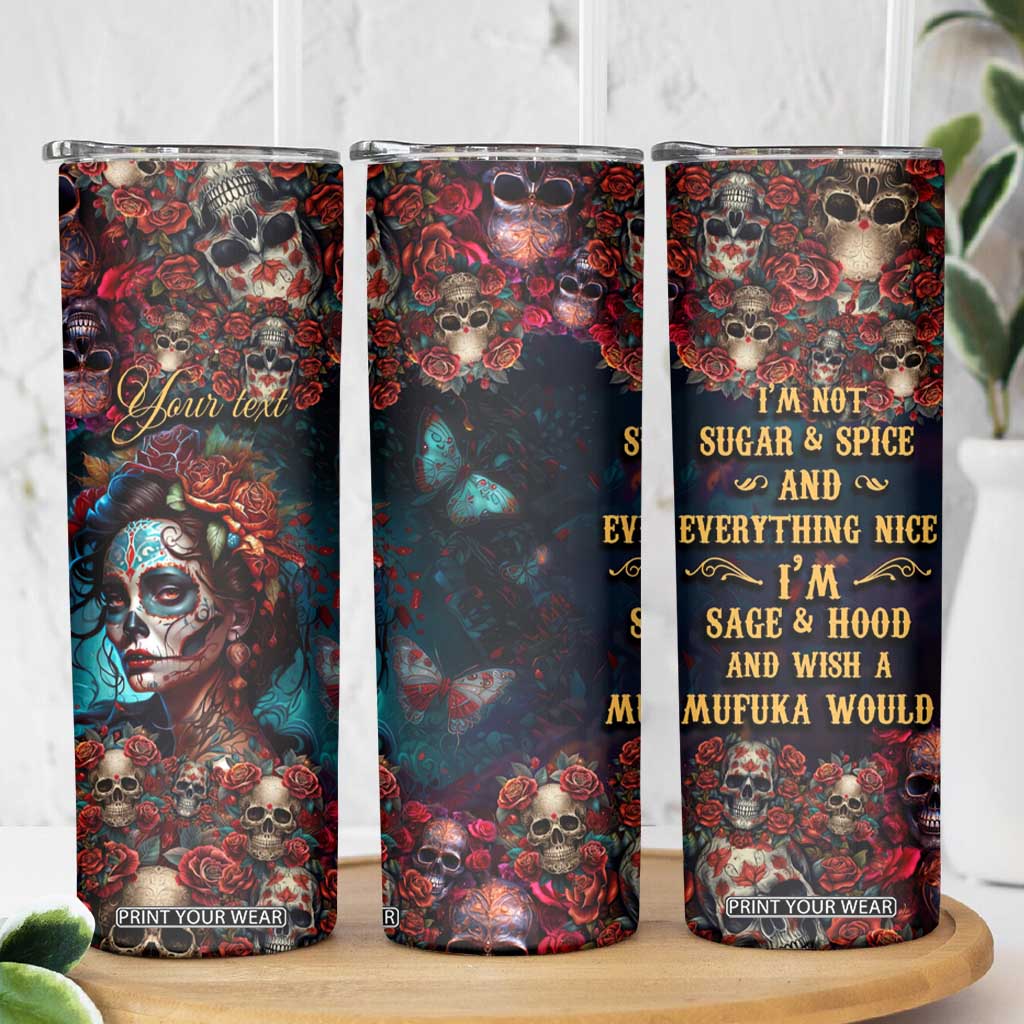Personalized La Catrina Sugar Skull Skinny Tumbler Custom Name Day of the Dead Skull Roses Gothic Aesthetic TB02 Print Your Wear