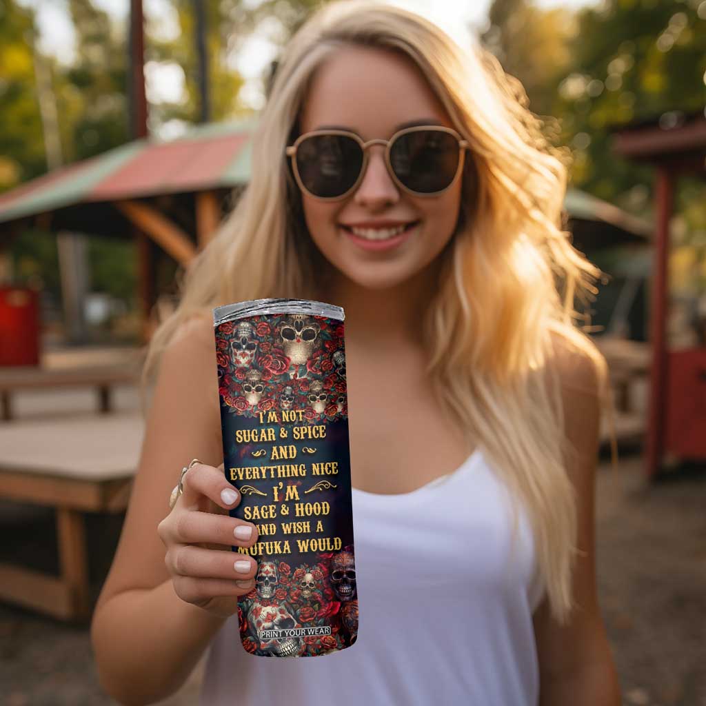 Personalized La Catrina Sugar Skull Skinny Tumbler Custom Name Day of the Dead Skull Roses Gothic Aesthetic TB02 Print Your Wear