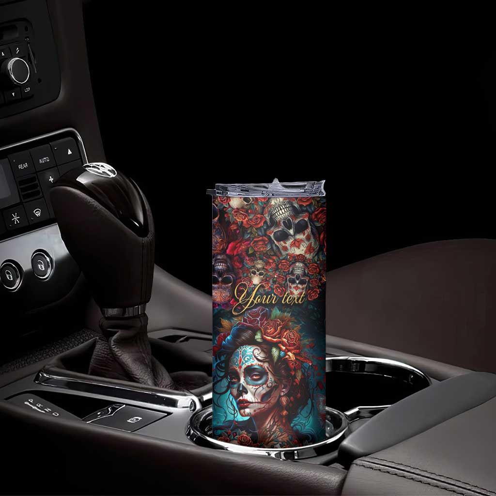 Personalized La Catrina Sugar Skull Skinny Tumbler Custom Name Day of the Dead Skull Roses Gothic Aesthetic TB02 Print Your Wear