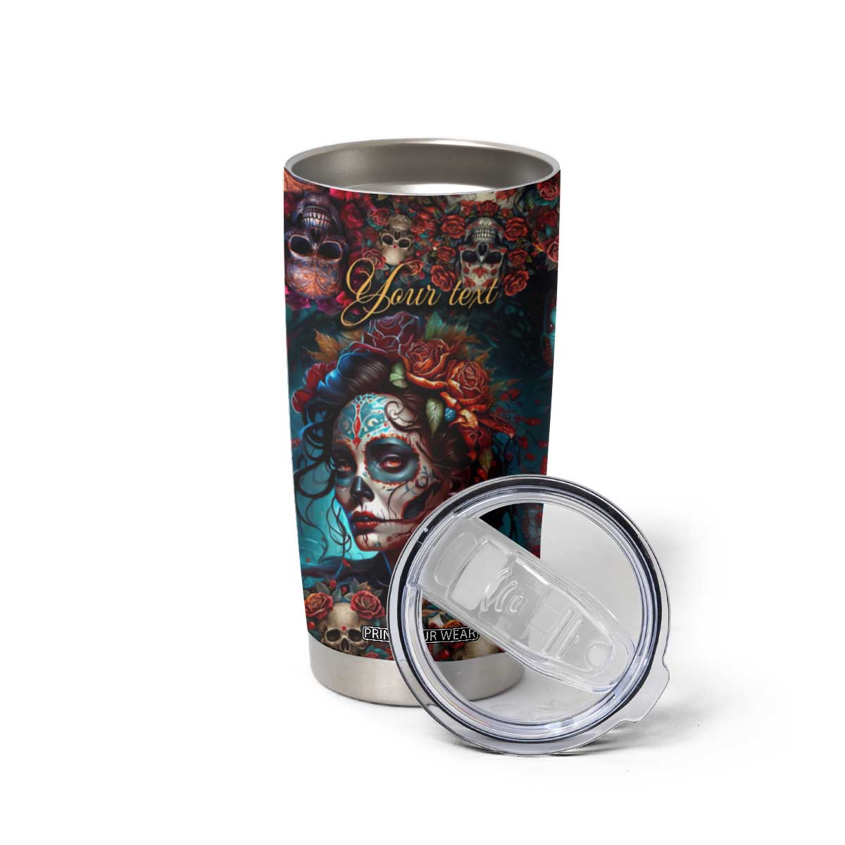 Personalized La Catrina Sugar Skull Tumbler Cup Custom Name Day of the Dead Skull Roses Gothic Aesthetic TB02 Print Your Wear