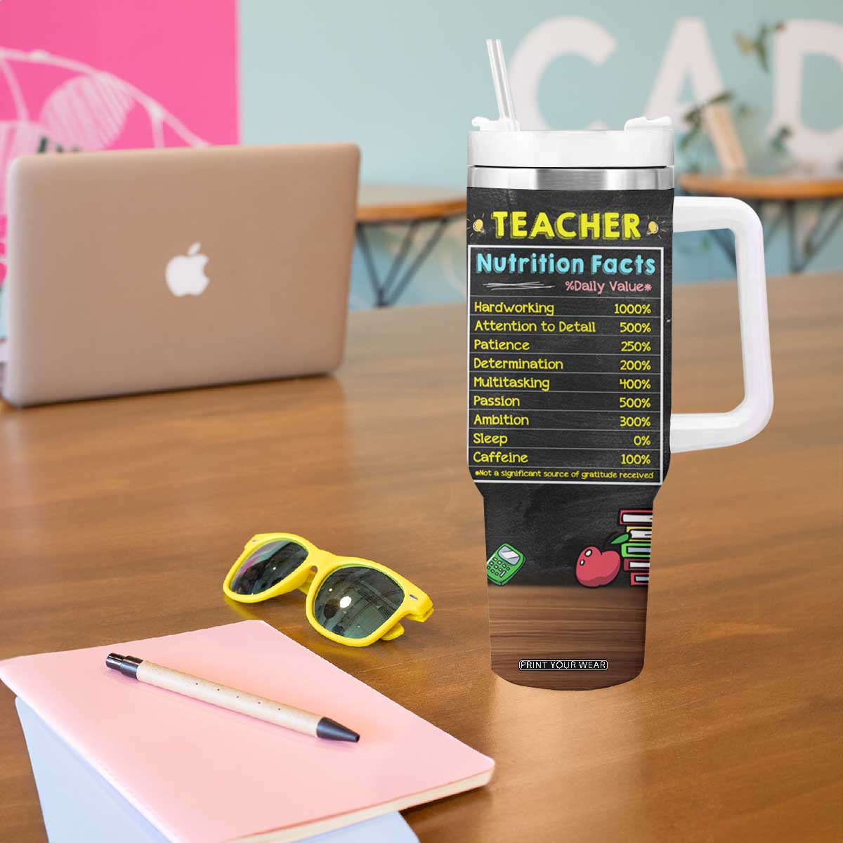Personalized Funny Teacher Nutrition Facts Tumbler With Handle Custom Name Gifts for Educators Student Tears Still Warm TB02 Print Your Wear
