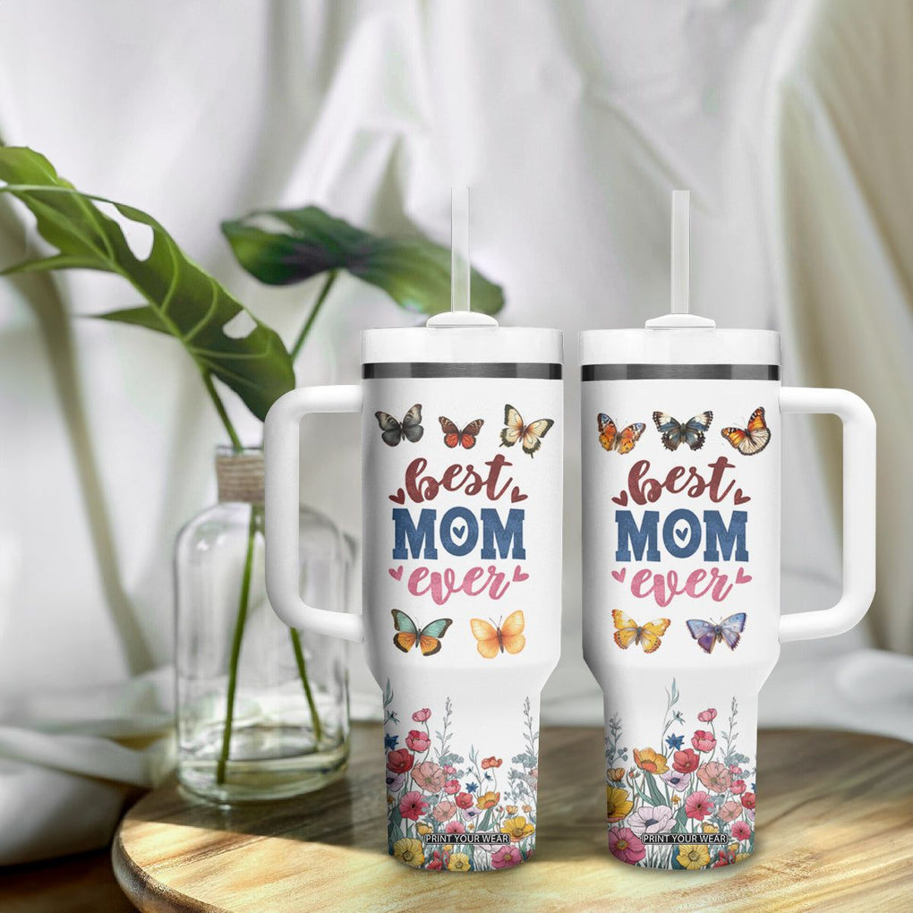 Mother's Day Tumbler With Handle Best Mom Ever Flower Garden Butterflies TB02 Print Your Wear