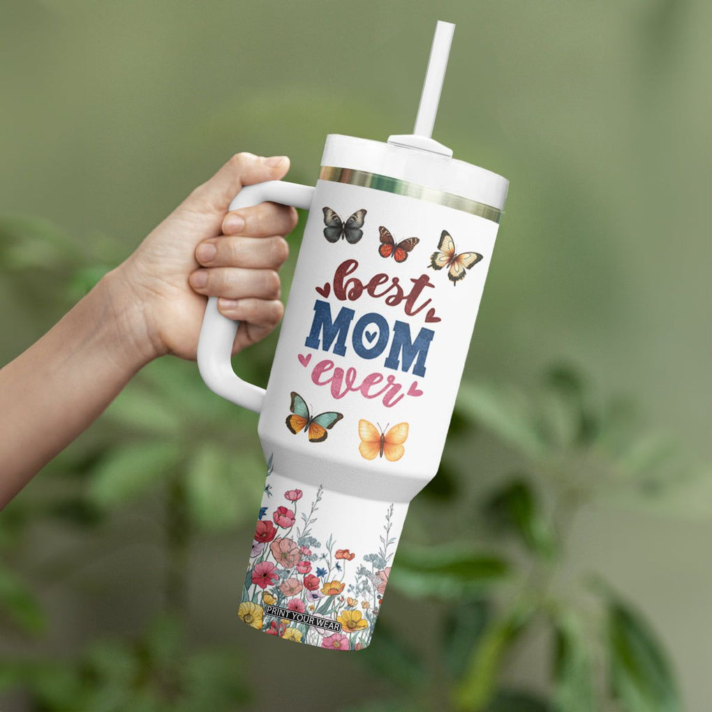 Mother's Day Tumbler With Handle Best Mom Ever Flower Garden Butterflies TB02 Print Your Wear