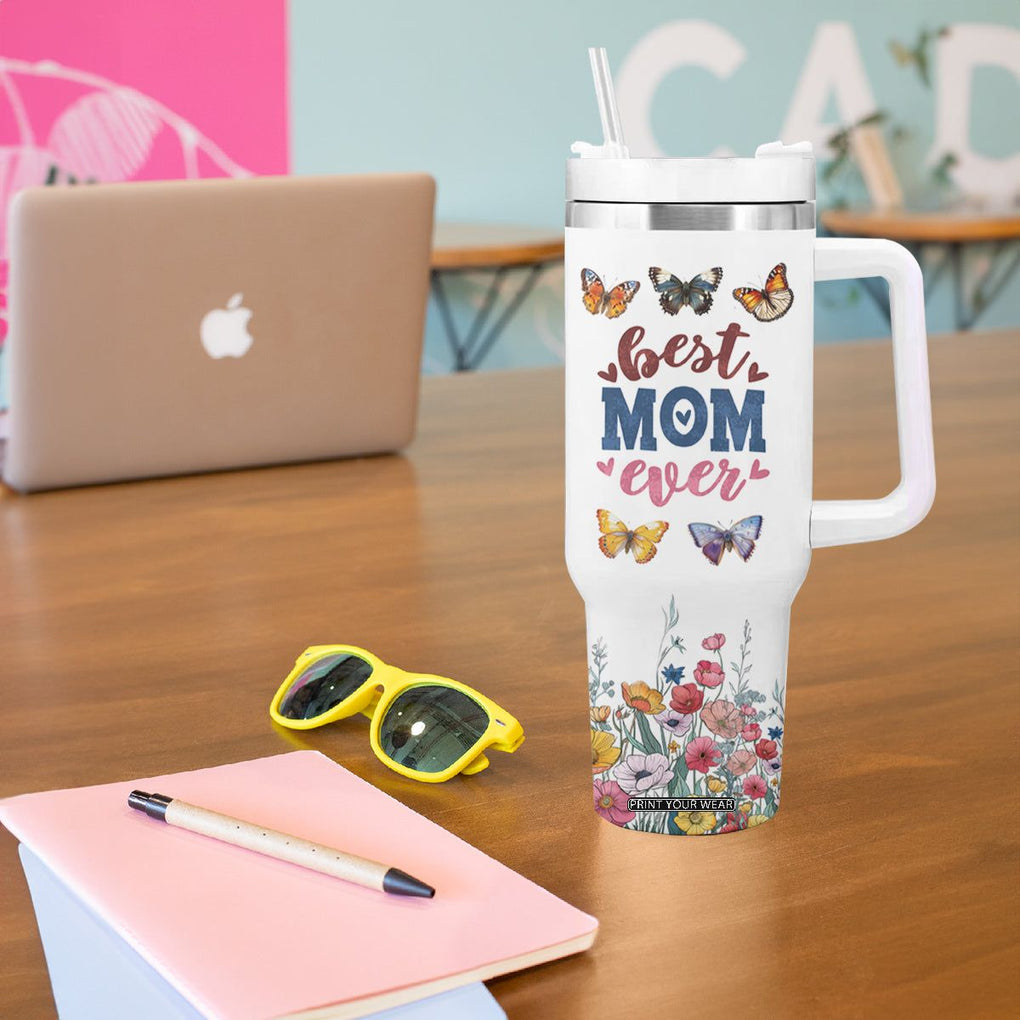 Mother's Day Tumbler With Handle Best Mom Ever Flower Garden Butterflies TB02 Print Your Wear
