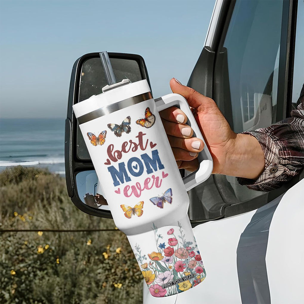 Mother's Day Tumbler With Handle Best Mom Ever Flower Garden Butterflies TB02 Print Your Wear