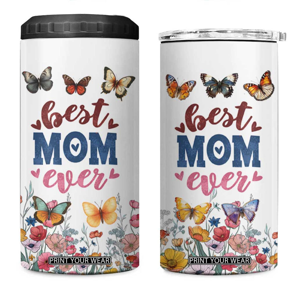 Mother's Day 4 in 1 Can Cooler Tumbler Best Mom Ever Flower Garden Butterflies TB02 One Size: 16 oz White Print Your Wear