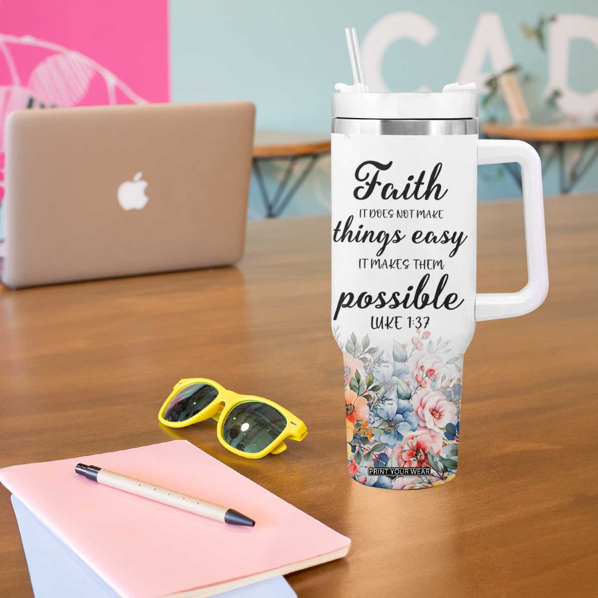 Christian Faith Floral Tumbler With Handle Bible Verse It Makes Them Possible Inspirational Religious Gifts TB02 Print Your Wear