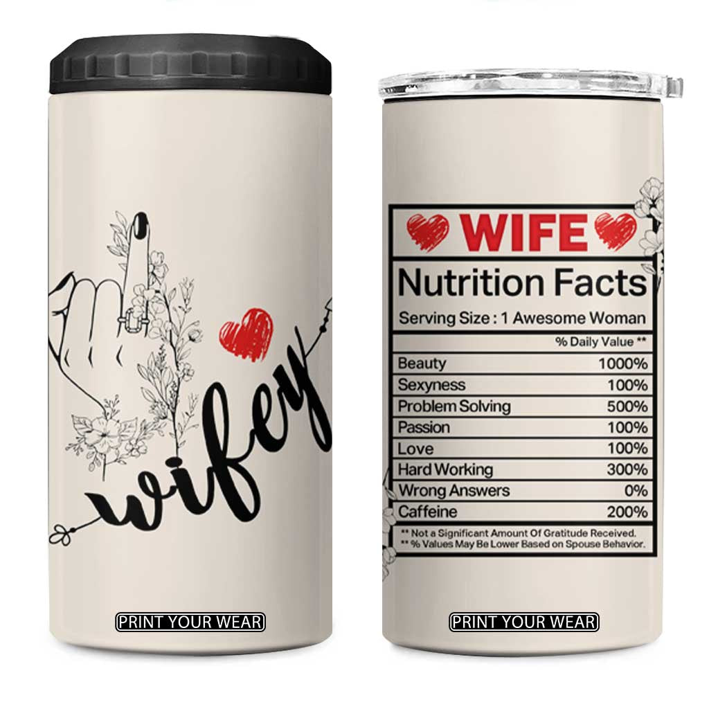 Funny Wifey 4 in 1 Can Cooler Tumbler Wife Nutrtion Facts Spouse Gift TB02 One Size: 16 oz Beige Print Your Wear