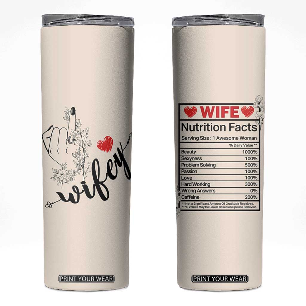 Funny Wifey Skinny Tumbler Wife Nutrtion Facts Spouse Gift TB02 Beige Print Your Wear