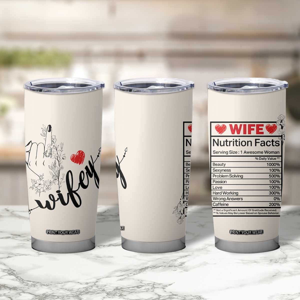 Funny Wifey Tumbler Cup Wife Nutrtion Facts Spouse Gift TB02 Print Your Wear