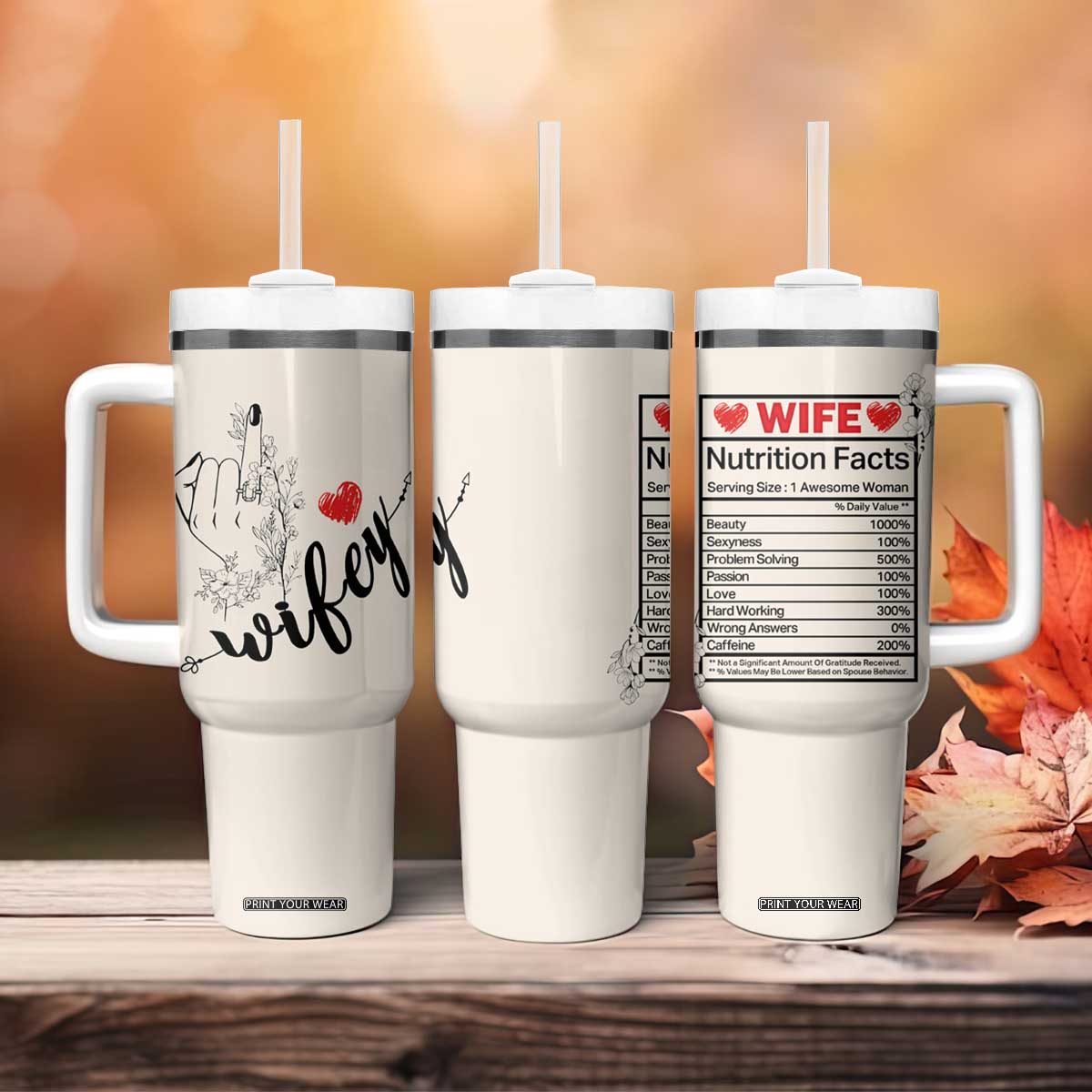 Funny Wifey Tumbler With Handle Wife Nutrtion Facts Spouse Gift TB02 Print Your Wear