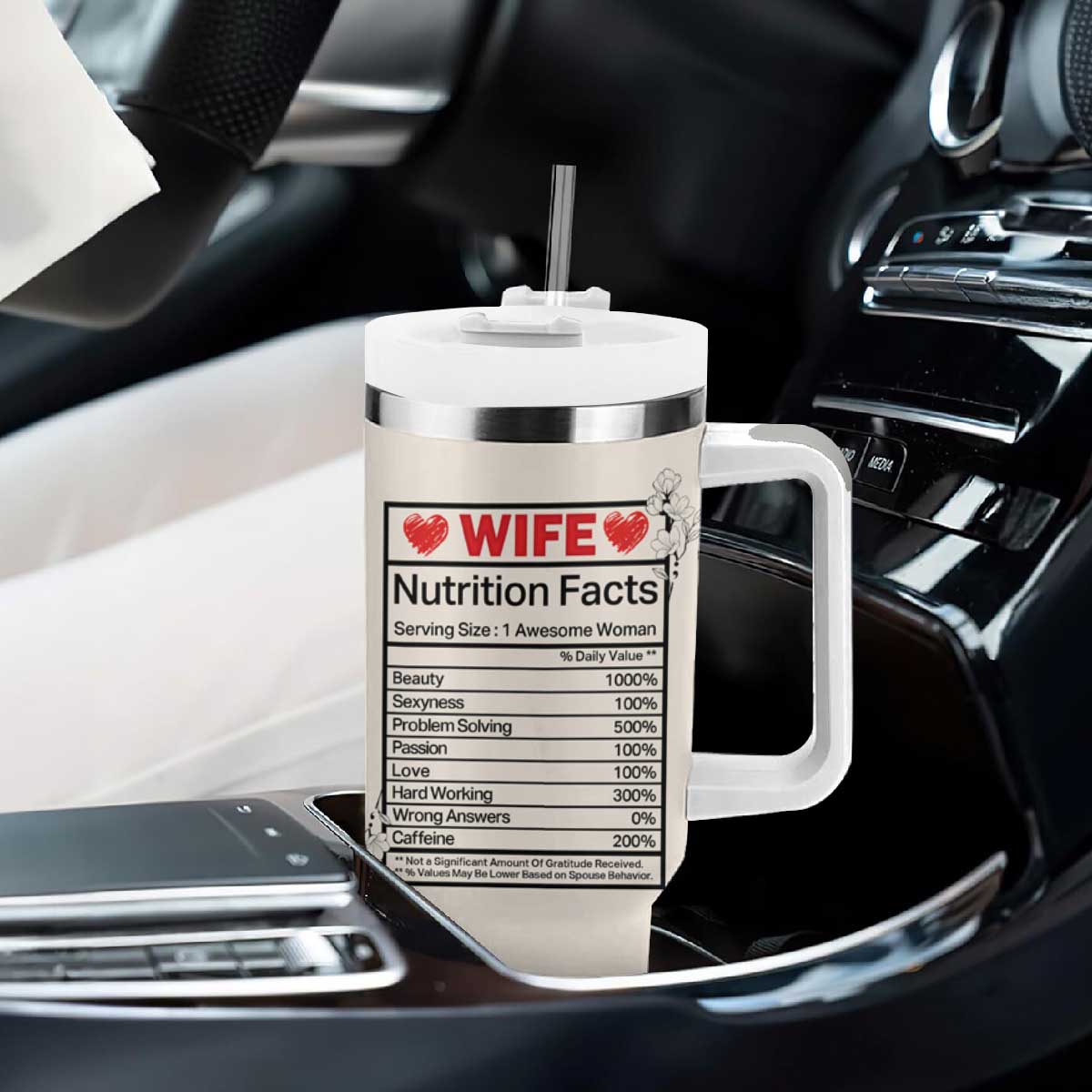 Funny Wifey Tumbler With Handle Wife Nutrtion Facts Spouse Gift TB02 Print Your Wear