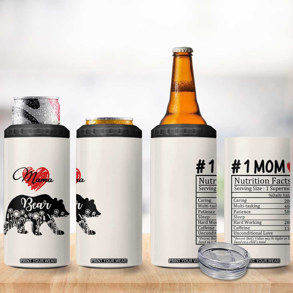 Mama Bear 4 in 1 Can Cooler Tumbler #1 Mom Nutrition Facts Floral Bear Mother’s Day Gift - PrintYourWear Size: One Size: 16 oz Color: Beige