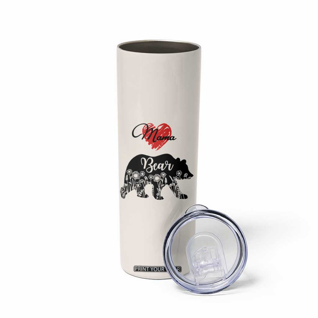 Mama Bear Skinny Tumbler #1 Mom Nutrition Facts Floral Bear Mother’s Day Gift - PrintYourWear Size: 20oz Color: Beige
