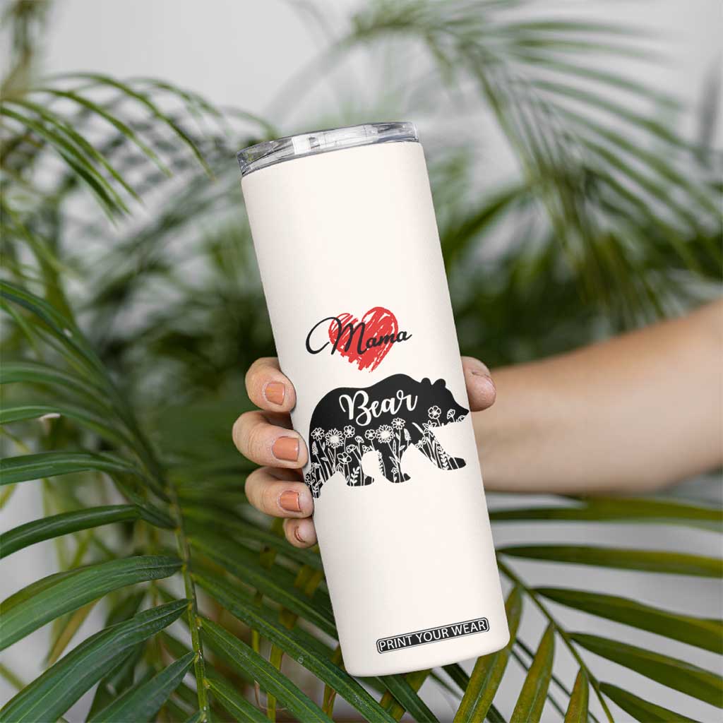 Mama Bear Skinny Tumbler #1 Mom Nutrition Facts Floral Bear Mother’s Day Gift - PrintYourWear Size: 20oz Color: Beige