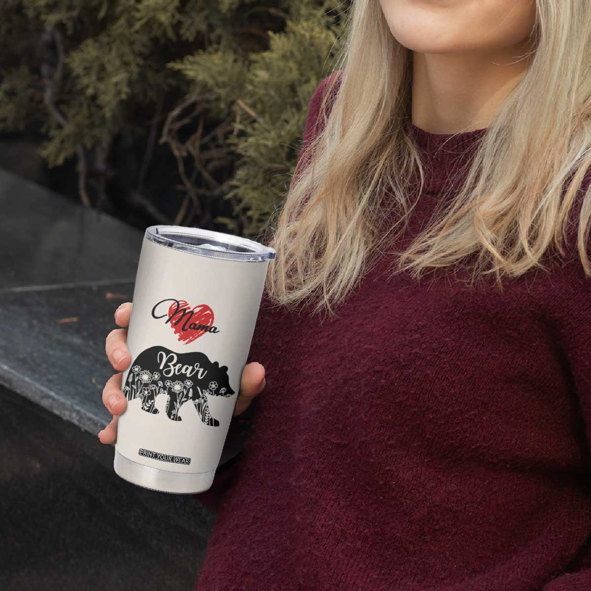 Mama Bear Tumbler Cup #1 Mom Nutrition Facts Floral Bear Mother’s Day Gift - PrintYourWear Size: 20oz Color: Beige